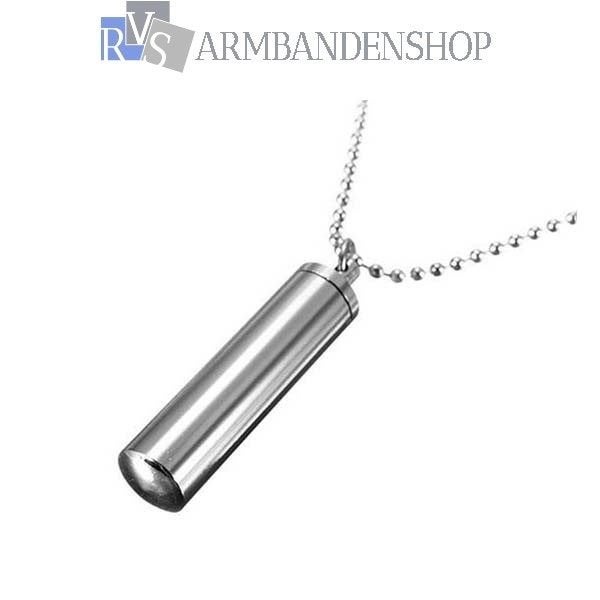 Rvs as koker as urn ashanger gedenk sieraad, crematie hanger, Overige materialen, Verzenden, Nieuw, Kruis of Symbool