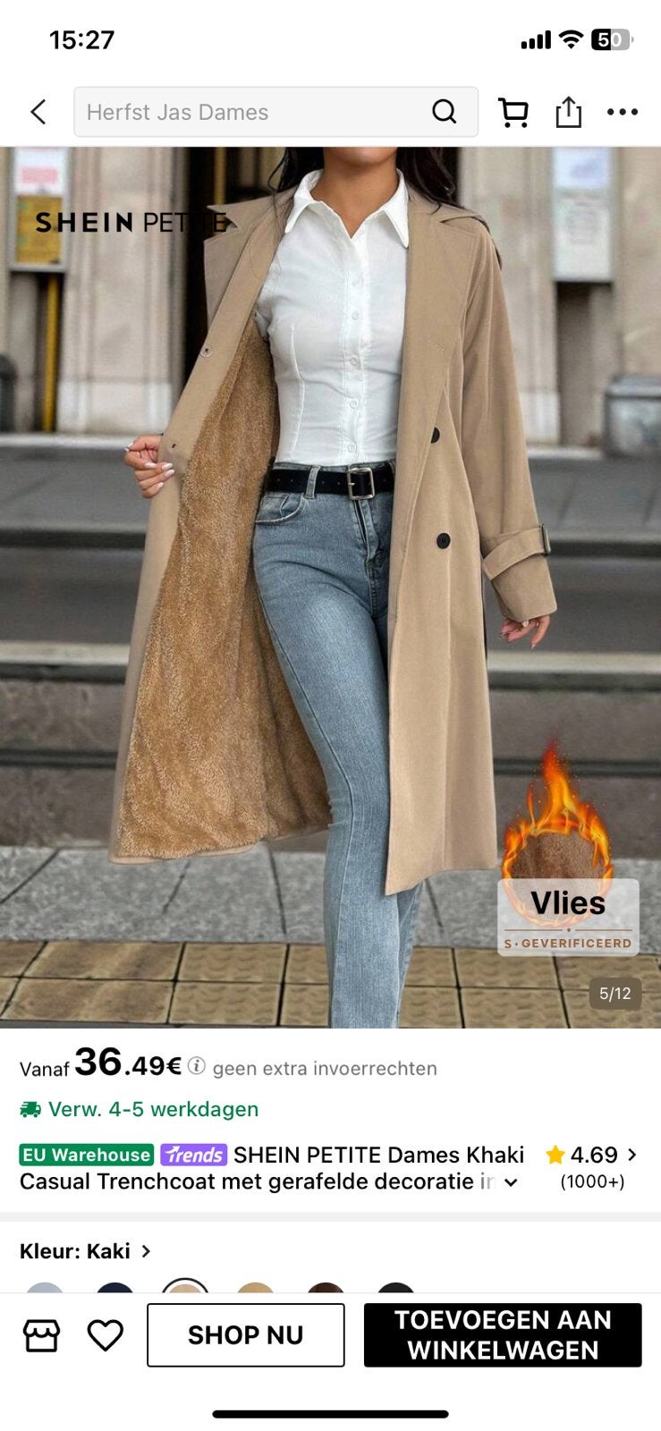 Beige jas taille l, Ophalen of Verzenden, Zo goed als nieuw, Beige