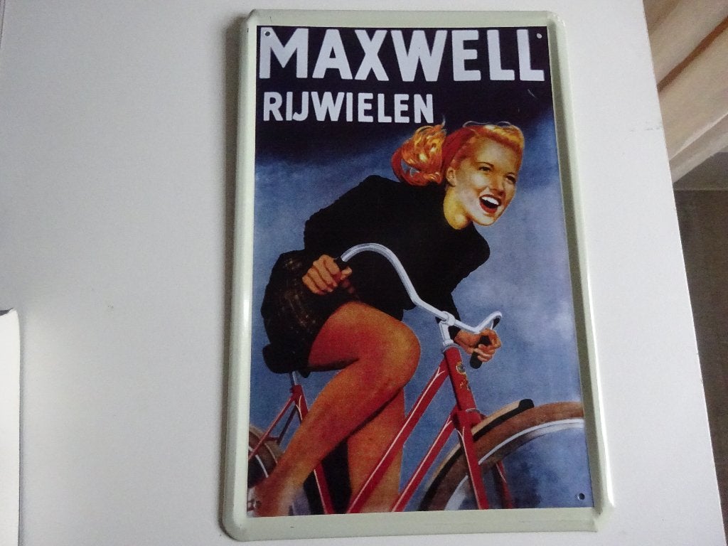 RECLAMEBORD MAXWELL RIJWIELEN, Ophalen of Verzenden, Gebruikt, Reclamebord