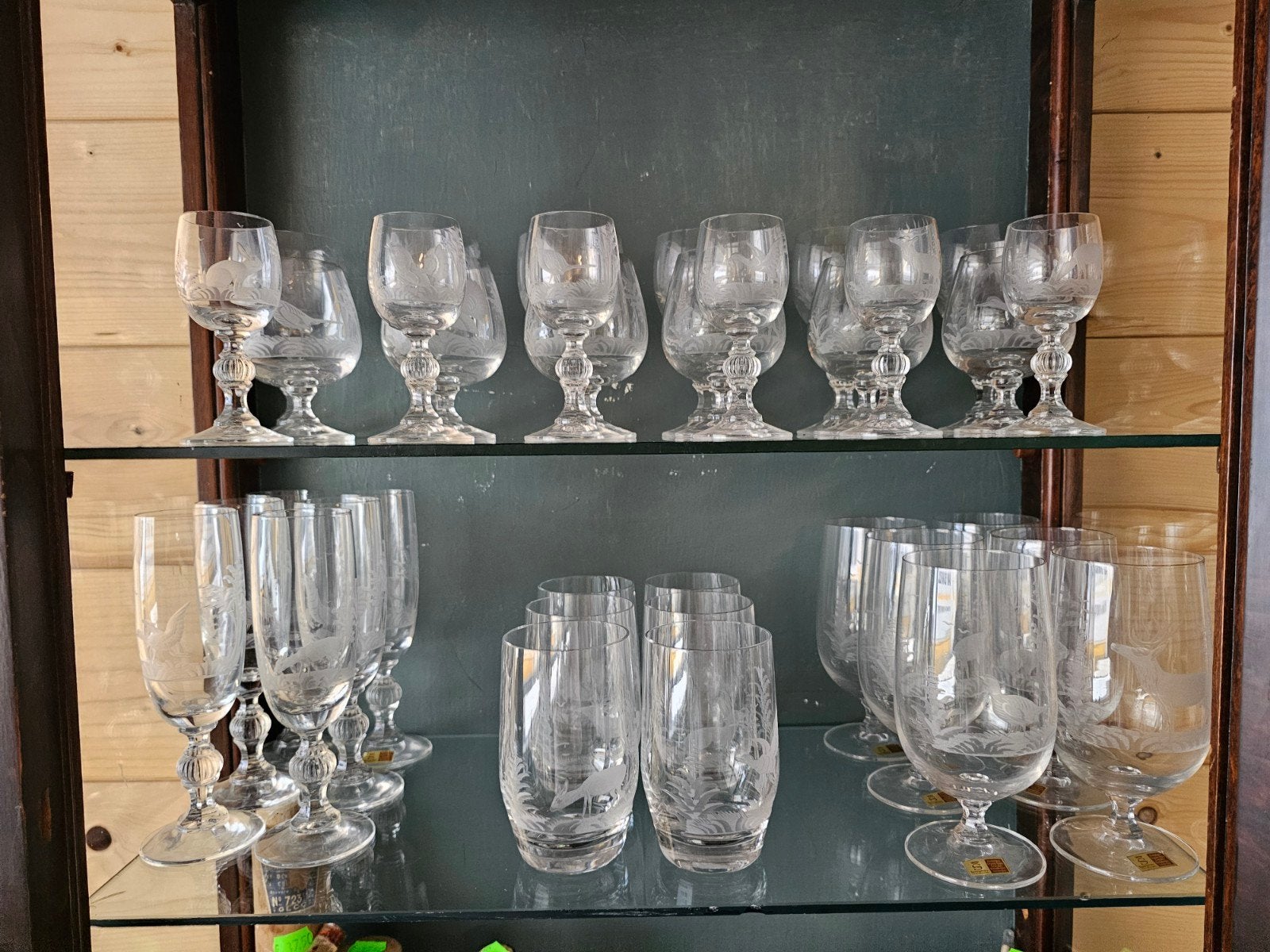 Gegraveerde kristallen glazen set van Spiegelau, Antiek en Kunst, Antiek | Glas en Kristal, Ophalen of Verzenden