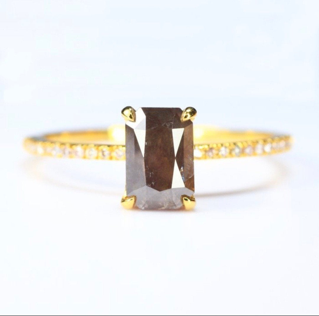 14K Gouden Ring met Natuurlijke Roze-Bruine Diamant, Nieuw, Ophalen of Verzenden, 17 tot 18, Met edelsteen