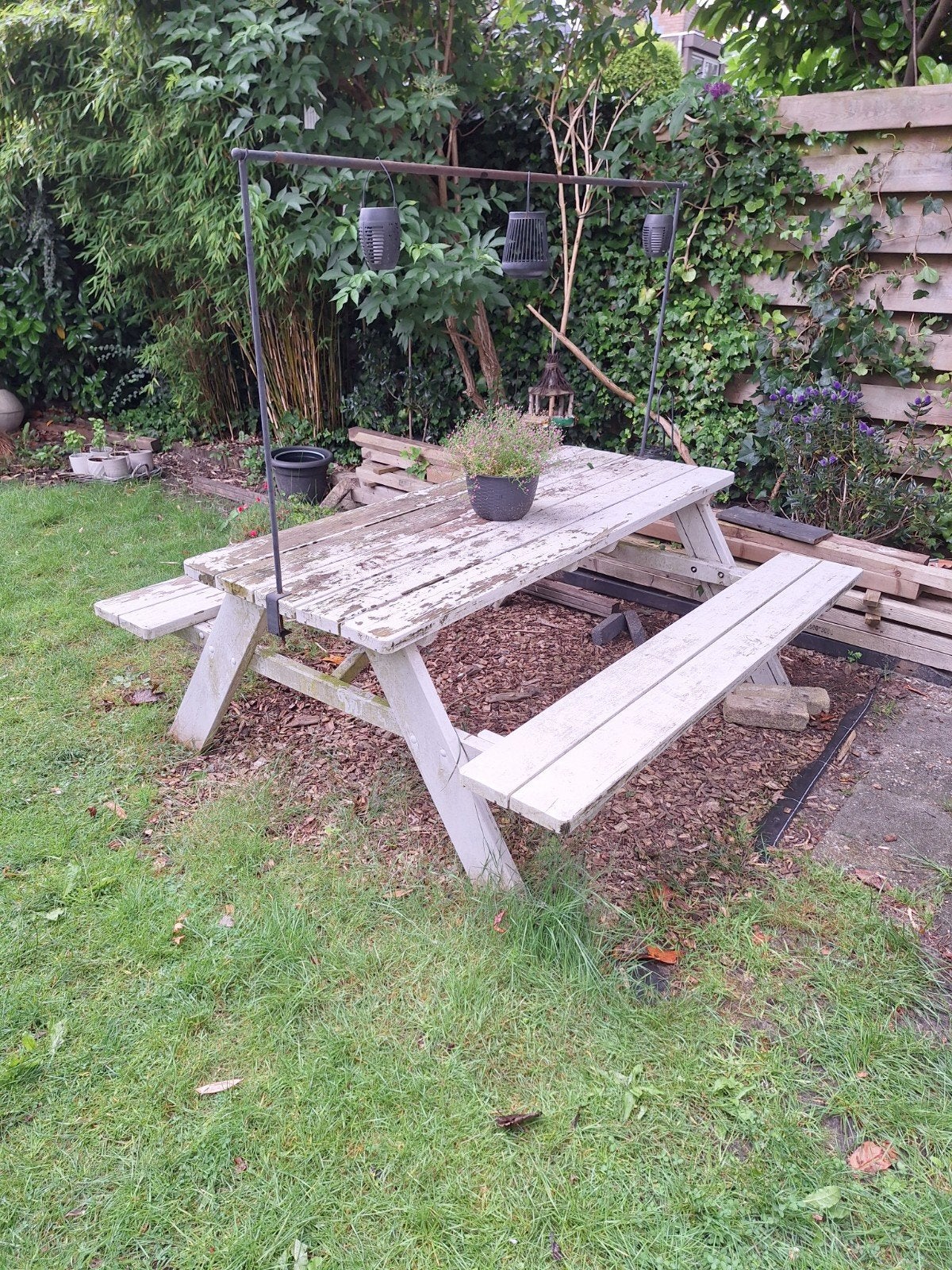 Picknicktafel, Ophalen, Gebruikt, Rechthoekig, Hout