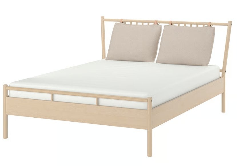 IKEA Bjorksnas berken tweepersoonsbed zo goed als nieuw, Ophalen, Bruin, Tweepersoons, Zo goed als nieuw
