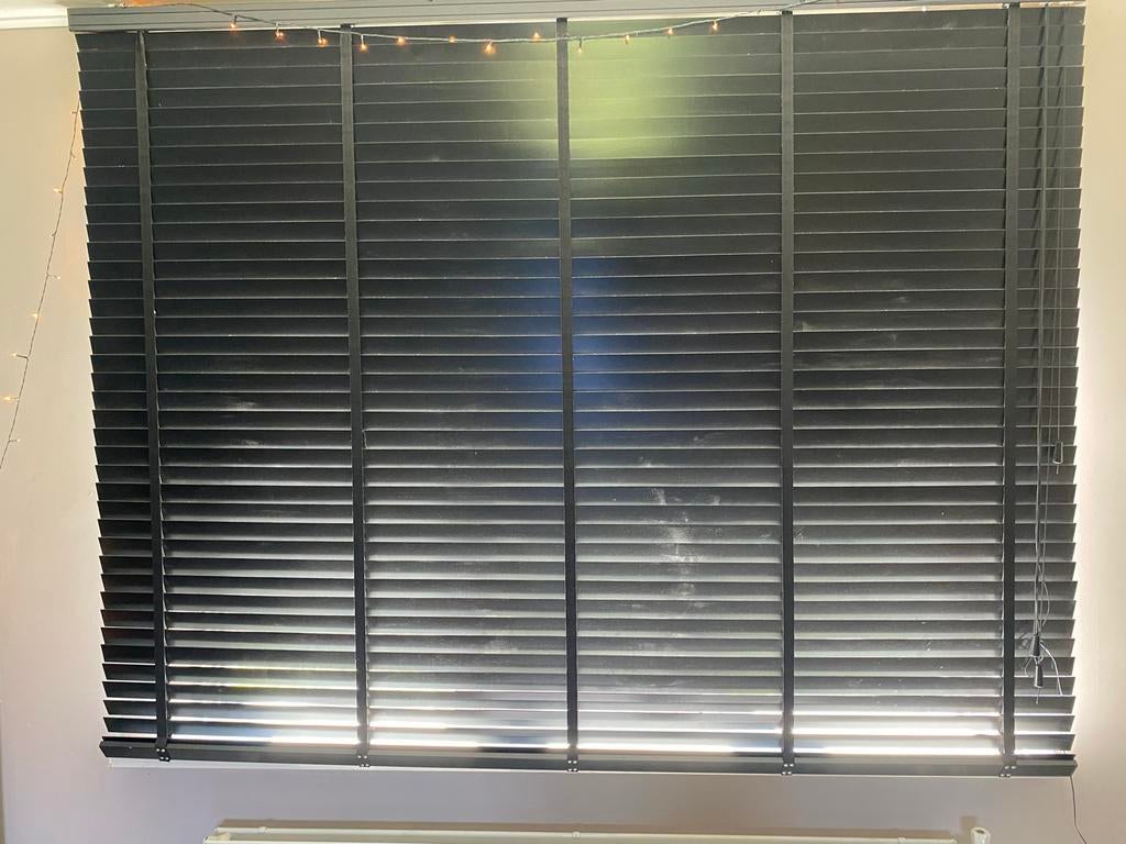 Zwarte houten jaloezieën - 230 cm breed, Ophalen, Gebruikt, Zwart, 150 tot 200 cm