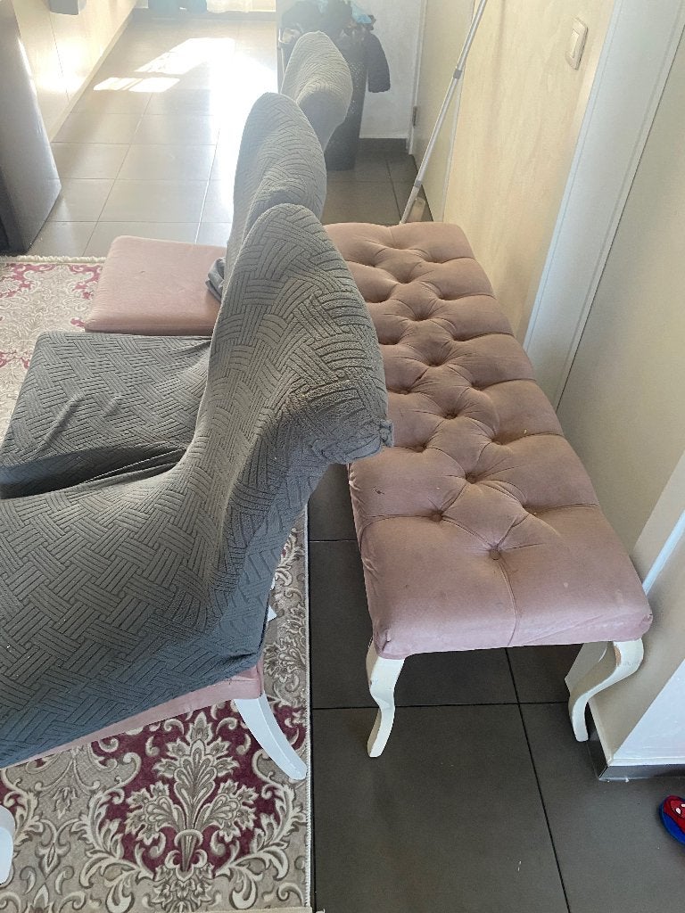 Roze eetbank met 3 stoelen met bescherming, Ophalen, Gebruikt, Overige kleuren, Drie