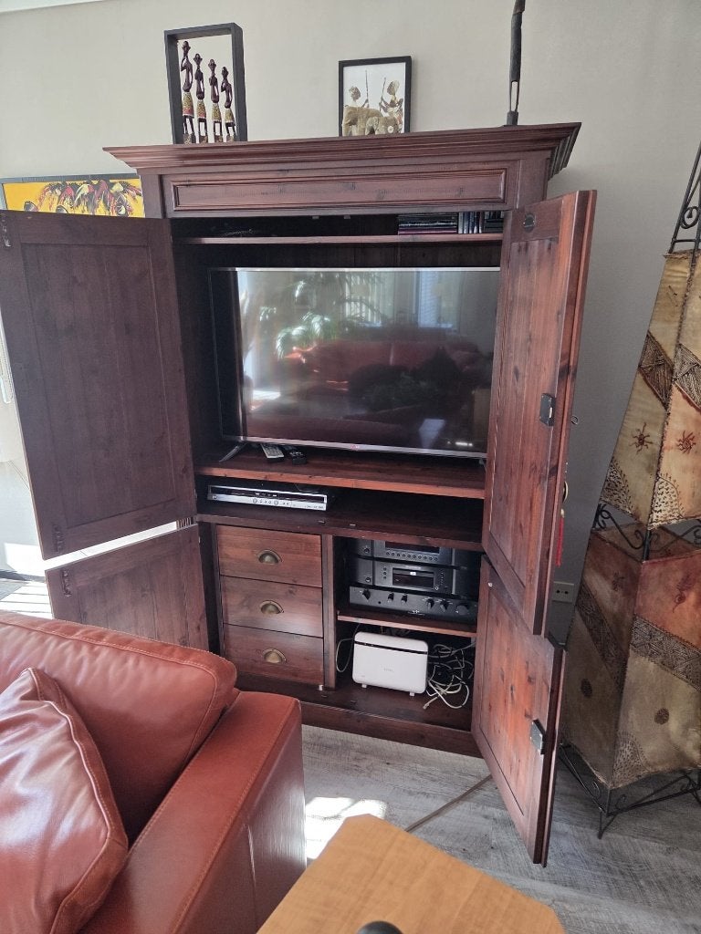 Handgemaakt TV-/stereomeubel van Meubelmakerij De Balustrade, Ophalen, Gebruikt, 100 tot 150 cm, 150 tot 200 cm