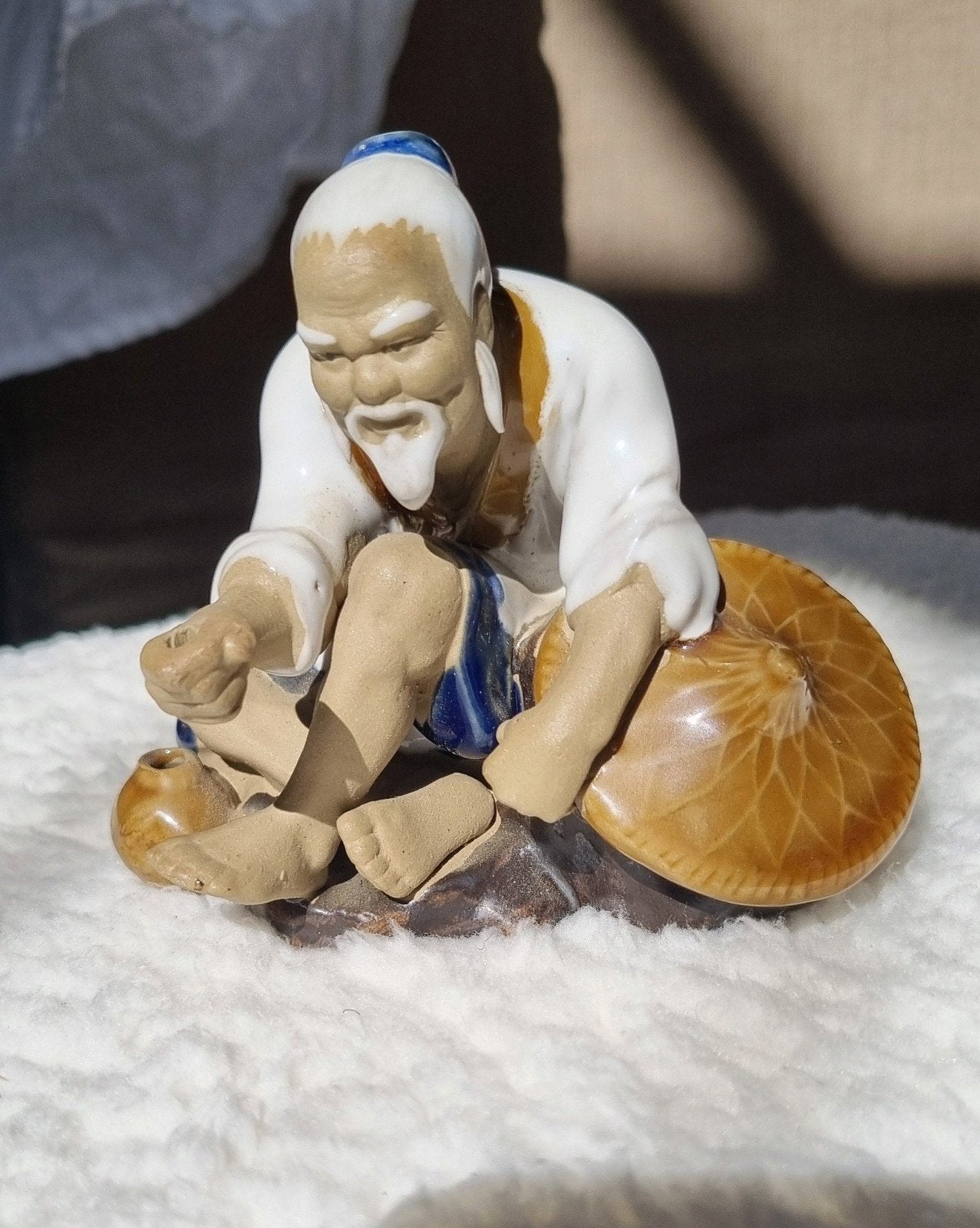 Vintage Chinese Mudman Beeldje – Visser (Shiwan / Wan Jiang), Verzamelen, Beelden en Beeldjes, Verzenden, Zo goed als nieuw, Mens