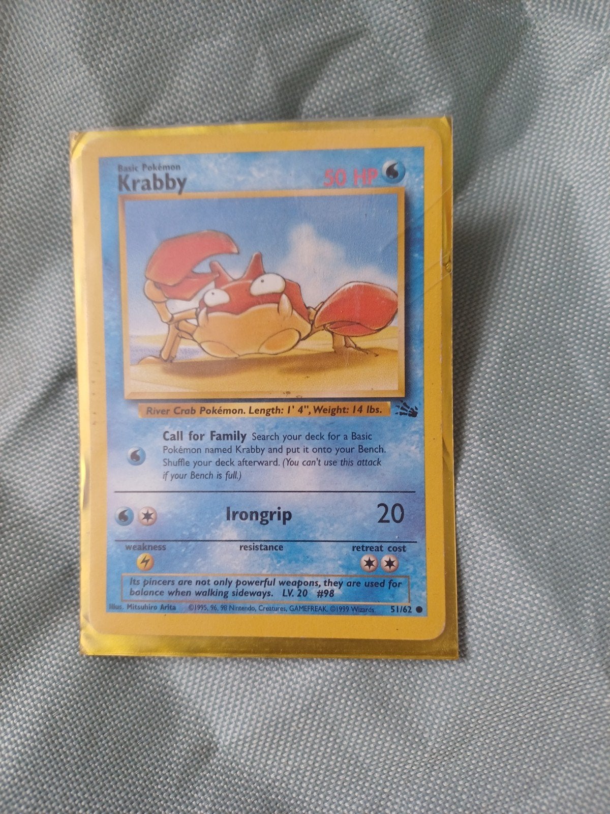 Krabby Pokémon Kaart (Basis) met Giratina Sleeve, Ophalen of Verzenden, Gebruikt, Losse kaart