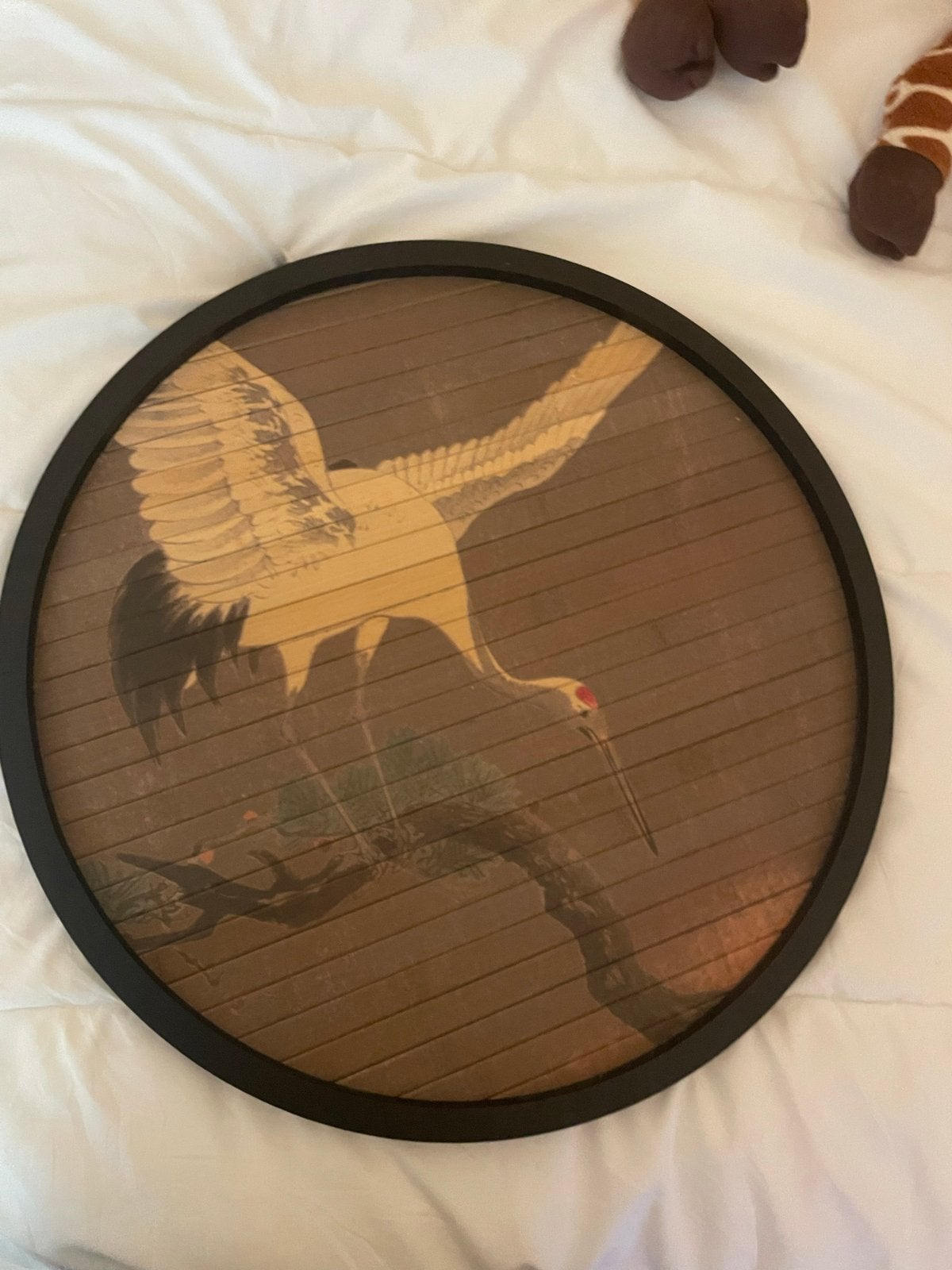 Muurdecoratie Wandcirkel Kraanvogel Bamboe Ø45cm BY-BOO, Oosters, Nieuw, Ophalen of Verzenden, Wandcirkel