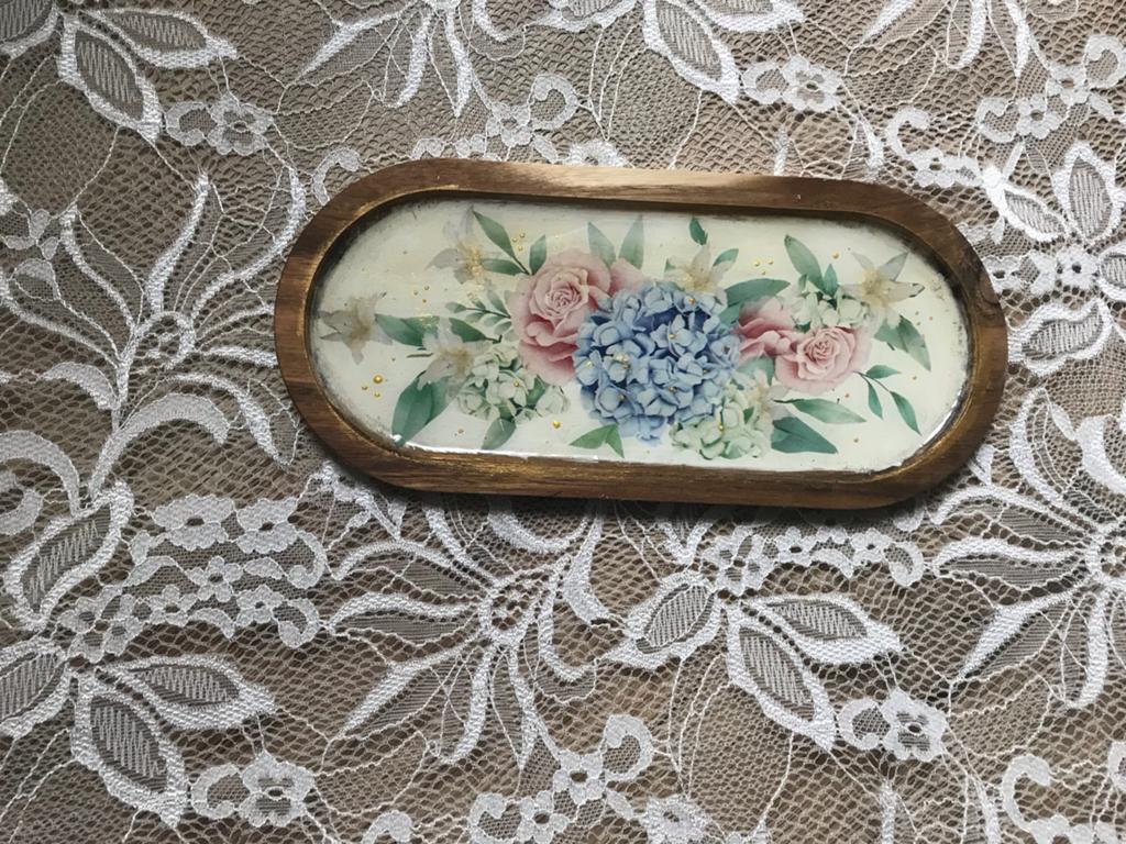 Decoratieve houten schaal met bloemenprint, Hout, Meerkleurig, Nieuw, Ophalen of Verzenden