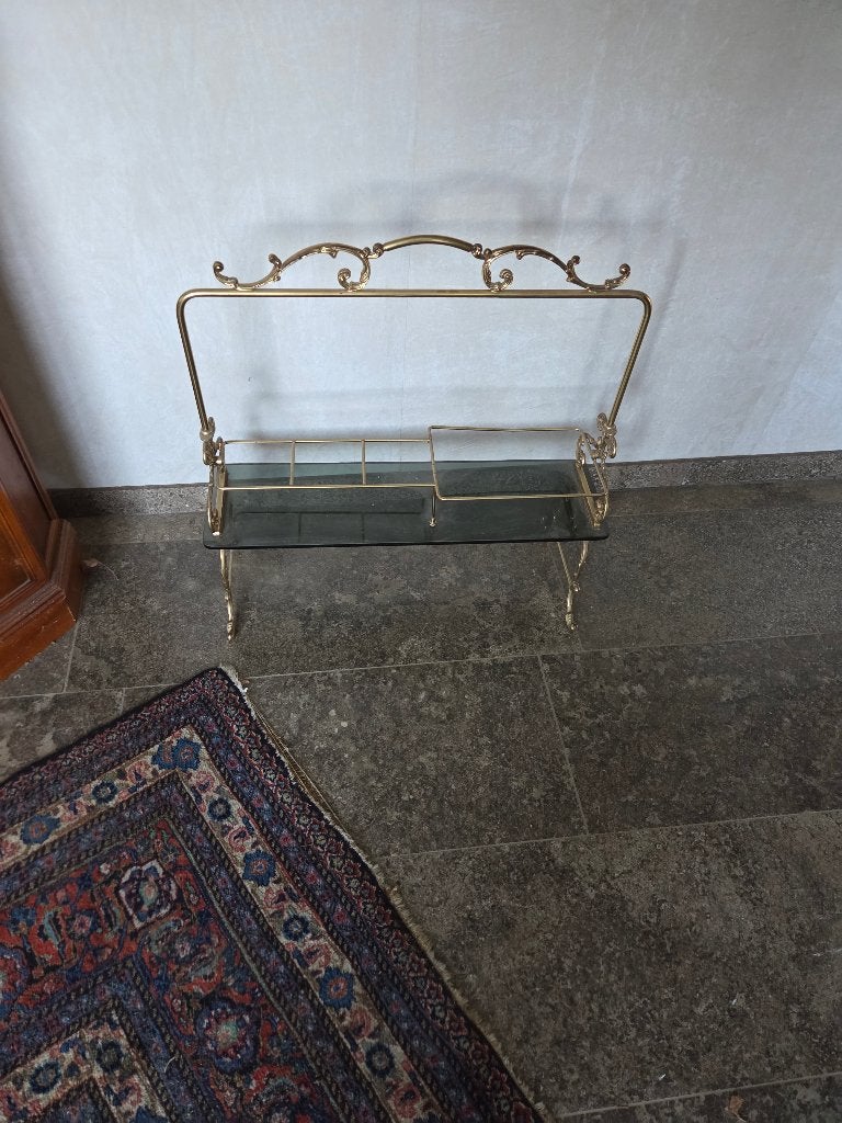 Vintage messing drankenrek / barrek met glas, Antiek en Kunst, Antiek | Glas en Kristal, Ophalen