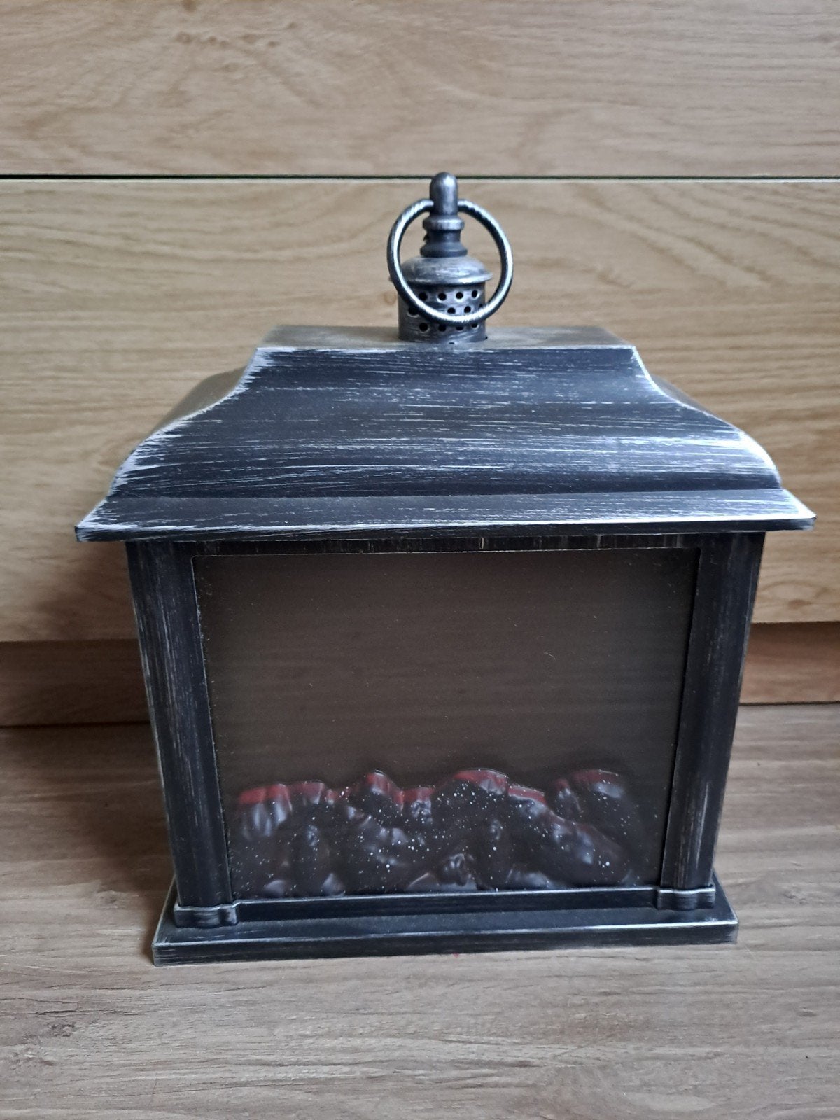 Decoratieve LED-lantaarn met vlameffect - Zwart/Zilver, Zwart, Kunststof, Ophalen of Verzenden, Zo goed als nieuw