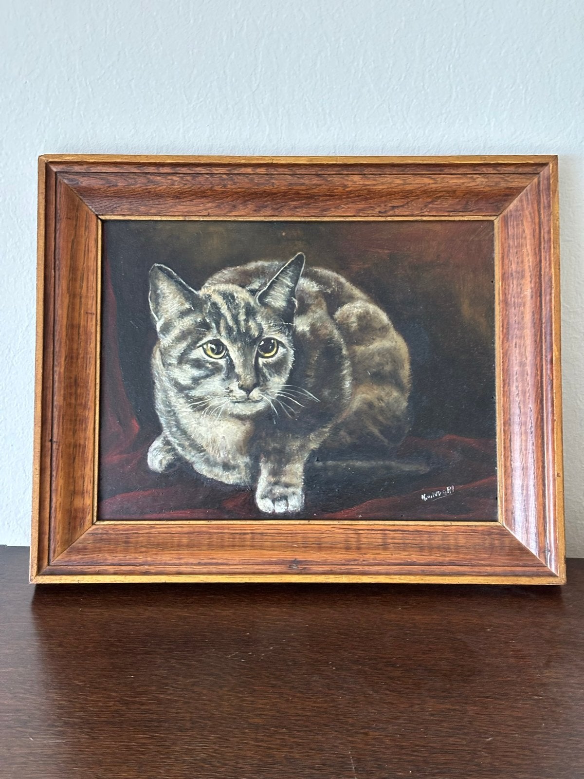 Olieverfschilderij van een kat,  K. of H. v Noort, Doek, Realistisch, Dieren, Ophalen of Verzenden