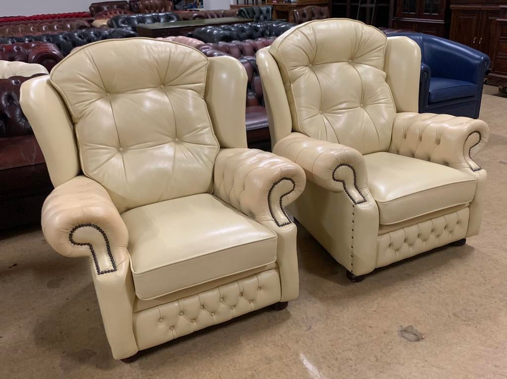 Prachtige Chesterfield Fauteuils Ivoorwit Creme., Huis en Inrichting, Fauteuils, Gebruikt, Springvale Suzanne, Ophalen of Verzenden
