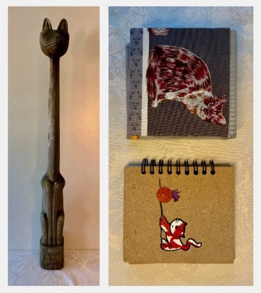 Handgesneden houten kat sculptuur ., Ophalen, 50 - 100 cm, Handgemaakt, Beeld