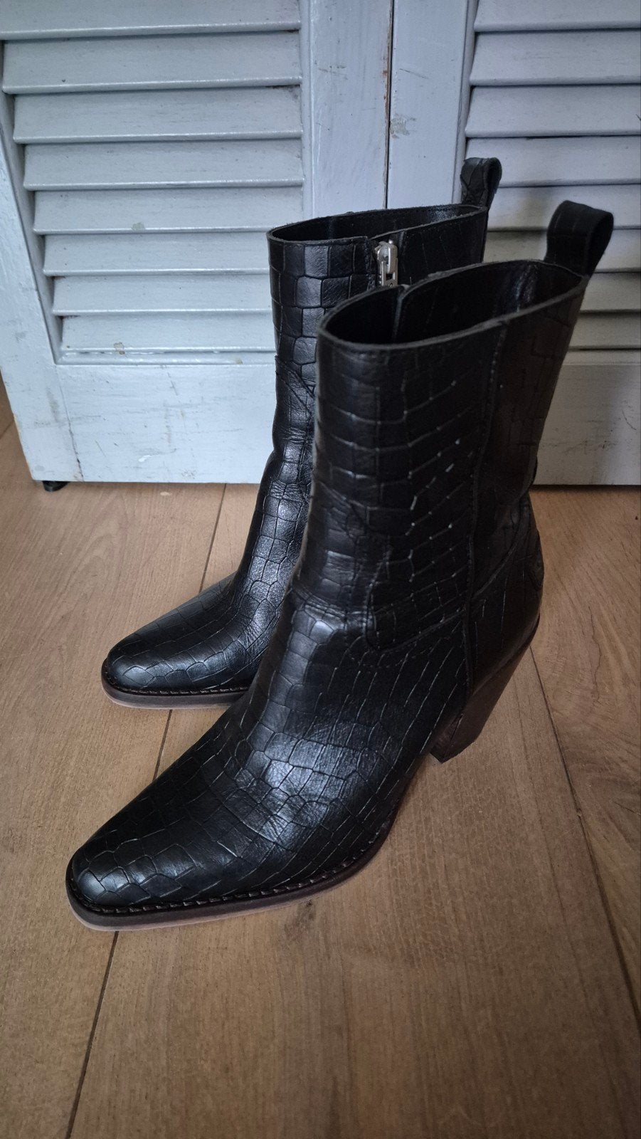 Geweldige Shabbies, in nieuwstaat, zwart leer croco, Kleding | Dames, Shabbies Amsterdam, Zwart, Lage of Enkellaarzen, Ophalen of Verzenden