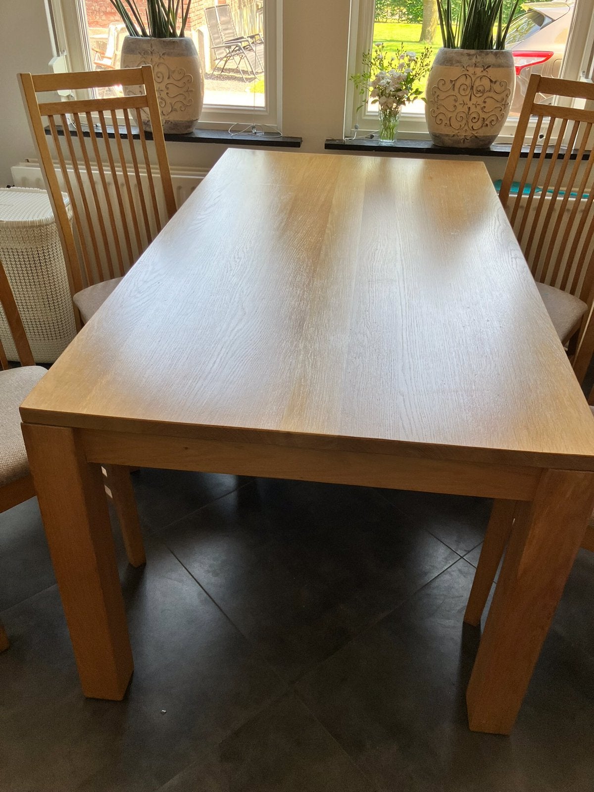 Blank eiken eettafel, Ophalen, Gebruikt, 100 tot 150 cm, Eikenhout