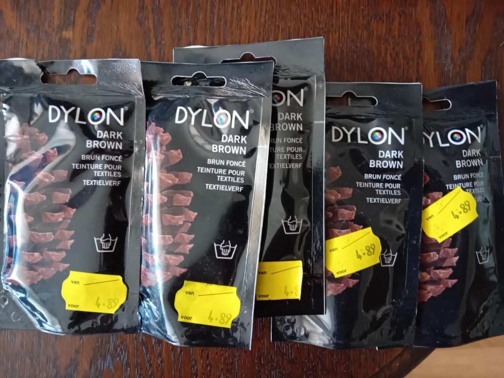 5x Dylon Textielverf Handwas - Donkerbruin (Dark Brown), 120 cm of meer, Nieuw, Ophalen of Verzenden, Katoen