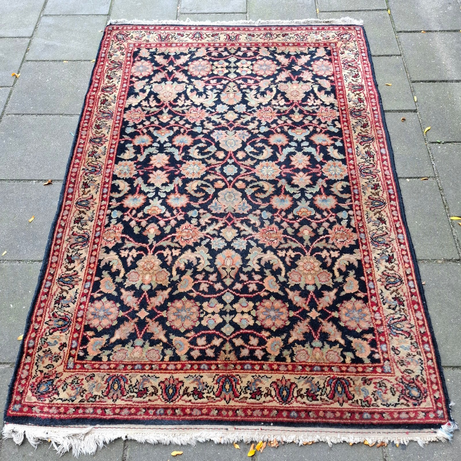 Vintage handgeknoopt wollen perzisch tapijt 154x109, Gebruikt, 100 tot 150 cm, Blauw, Vintage
