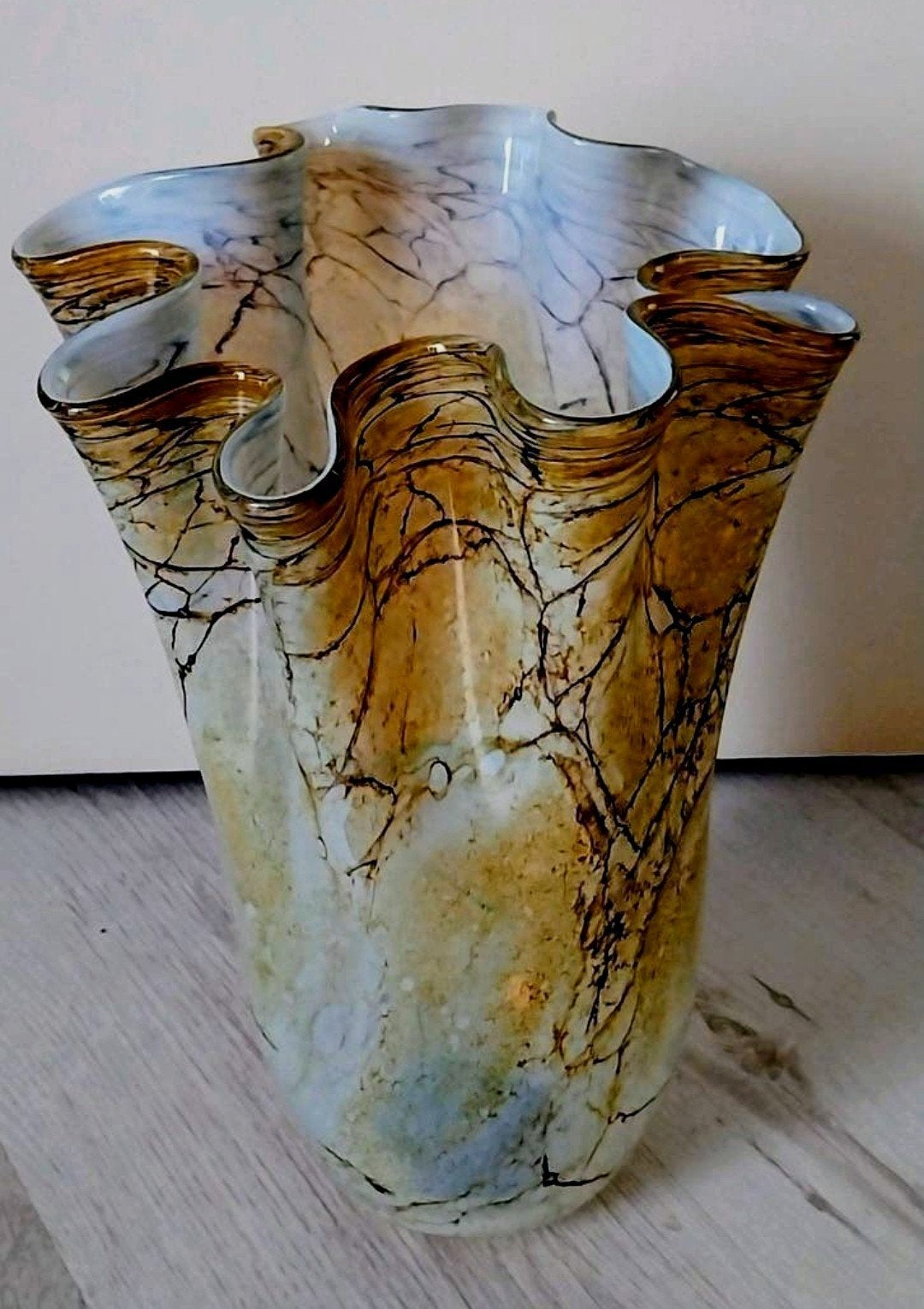 Decoratieve glazen vaas met uniek craquelé design, Antiek en Kunst, Ophalen of Verzenden