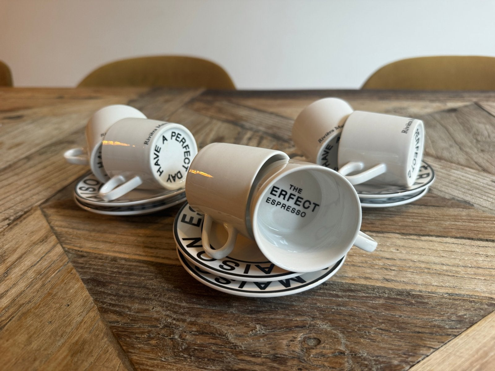 Riviera Maison espresso kopjes en schotels - 6 stuks, Huis en Inrichting, Ophalen, Overige merken, Keramiek, Zo goed als nieuw