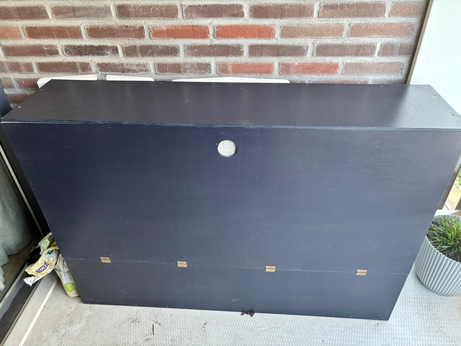 Gratis ophalen - Blauwe houten opbergbox voor palletkussens, Ophalen, Gebruikt