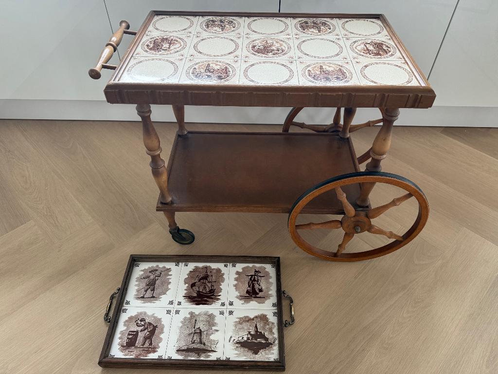 Vintage bar cocktail theewagen karretje + dienblad, Ophalen, Gebruikt