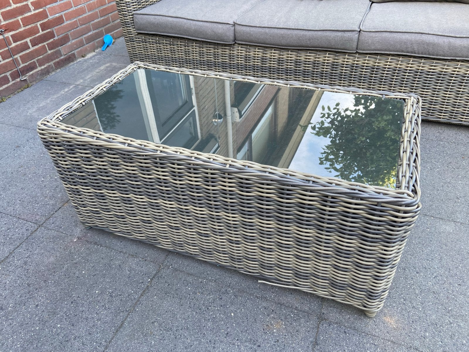Wicker Loungeset met Bank en Salontafel, Ophalen, Gebruikt, 3 zitplaatsen, Loungeset