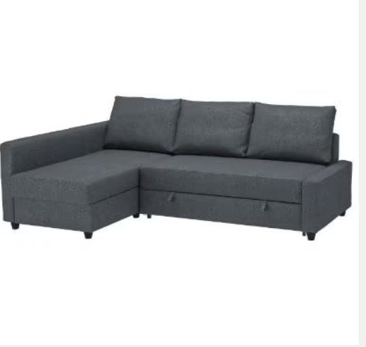 Ikea hoek slaapbank Friheten met opbergruimte, Ophalen, Gebruikt, Tweepersoons, Grijs