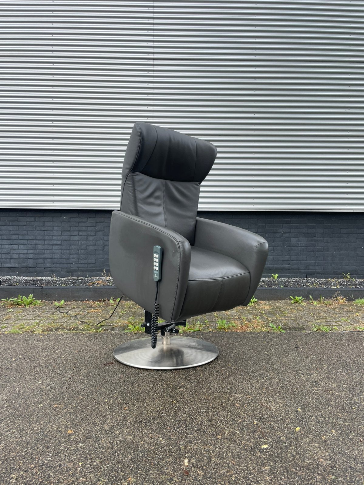 Grijze leren prominent sorisso sta op stoel / relax fauteuil, Ophalen, Minder dan 75 cm, 50 tot 75 cm, A
