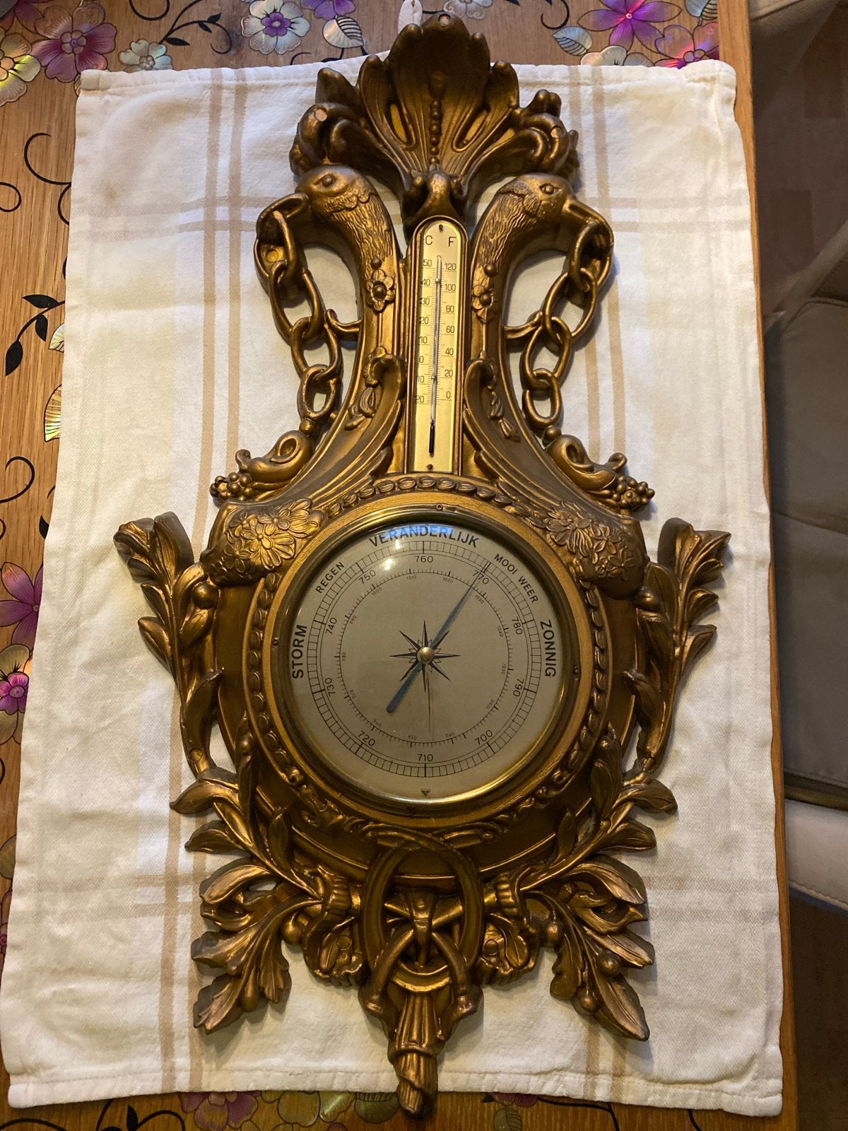 Antieke Barometer en Thermometer - Verguld, Ophalen of Verzenden, Gebruikt, Barometer