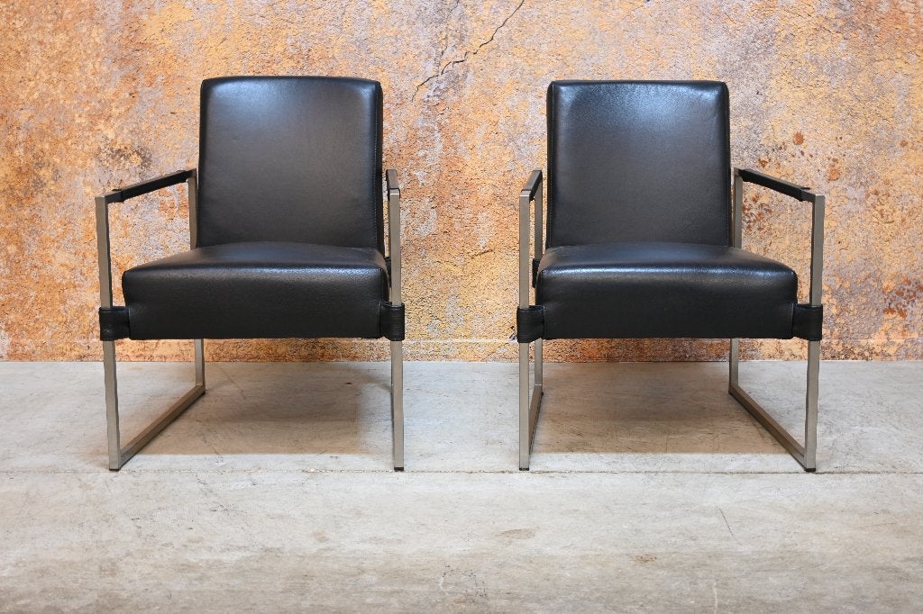 ZGANieuw 2 zwart leren Bert Plantagie Clark design fauteuils