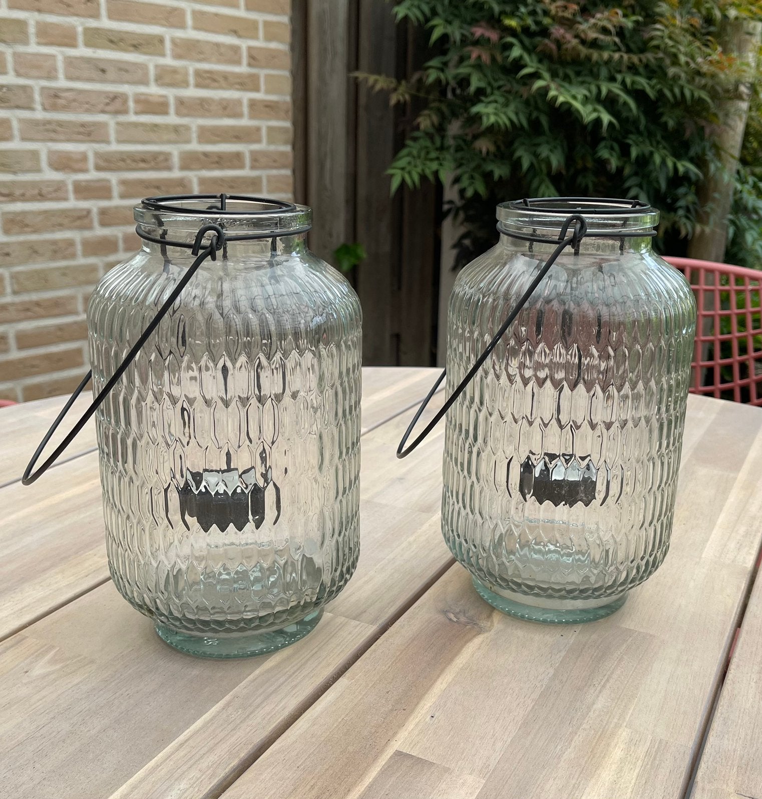2 zware glazen theelichten windlichten voor binnen en buiten, Huis en Inrichting, Woonaccessoires | Kandelaars en Kaarsen, Ophalen of Verzenden