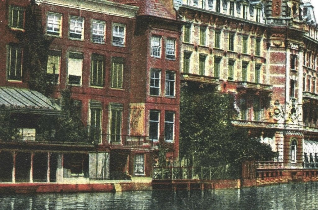 968363	Amsterdam	Doelen Hotel	Kloveniersbrugwal	1907, Ophalen of Verzenden, Voor 1920, Gelopen, Noord-Holland