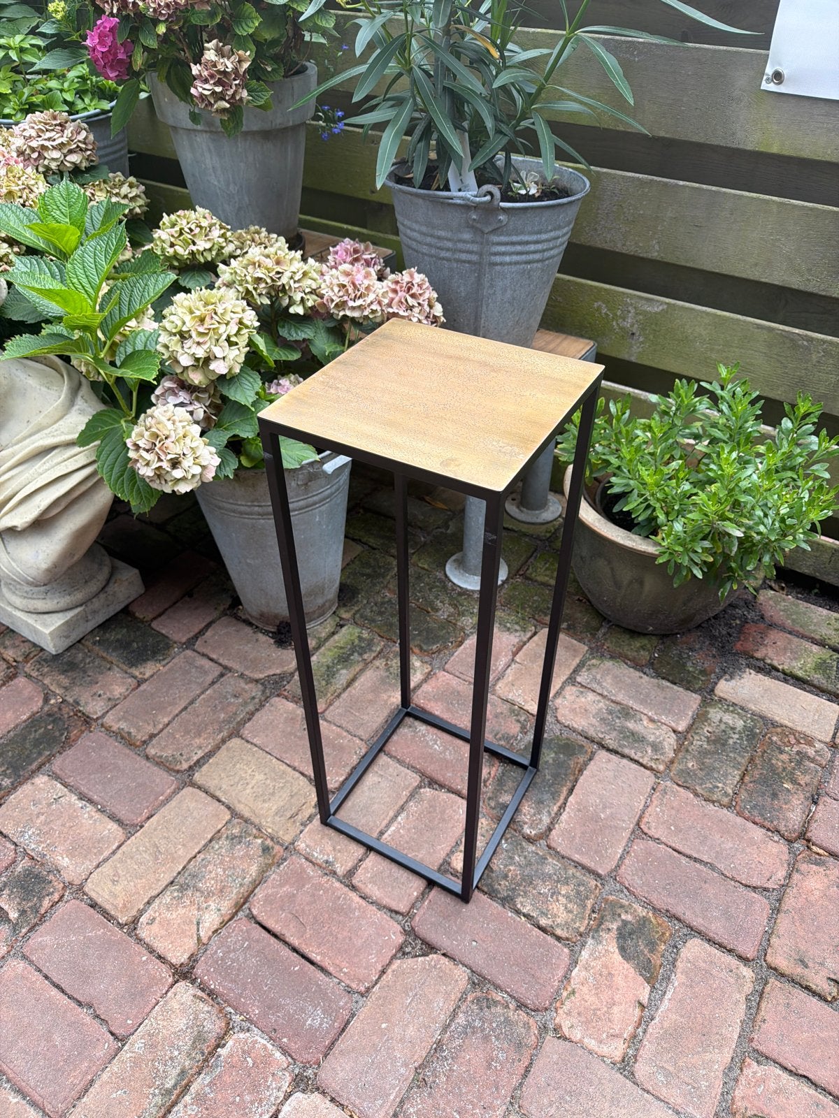 Stijlvolle plantentafel/bijzettafel met gouden blad, Ophalen, Hout, Zwart, Zo goed als nieuw