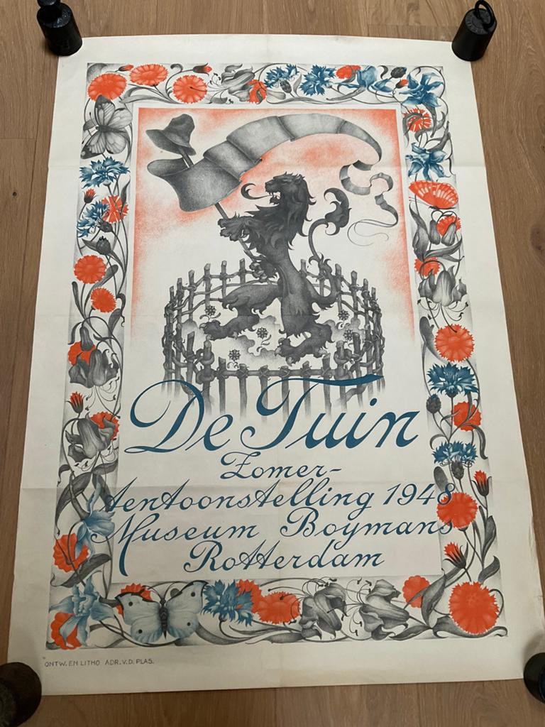 Poster: De Tuin, museum Boymans 1948, Ophalen of Verzenden, Zo goed als nieuw, A1 t/m A3