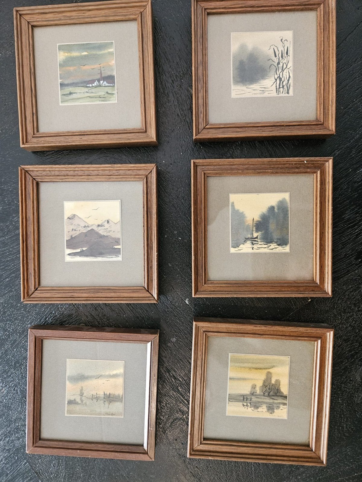 Set van 6 Miniatuur Aquarellen van Cornelia Schaeffer, Antiek en Kunst, Ophalen, Realistisch, Landschap, Aquarel