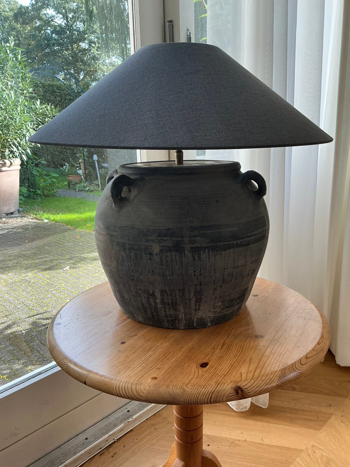 Kruiklamp met linnen chinese kap Aura Peeperkorn, Ophalen, Met schakelaar, Overige merken, 47 cm
