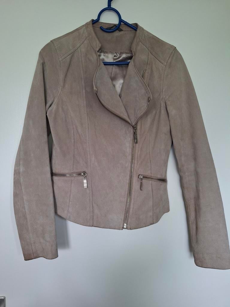 Stijlvol suède biker jasje - Beige/Taupe, Verzenden, Beige, Maat 36 (S), Gedragen
