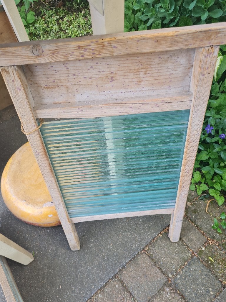 Antiek wasbord met glas, Ophalen of Verzenden