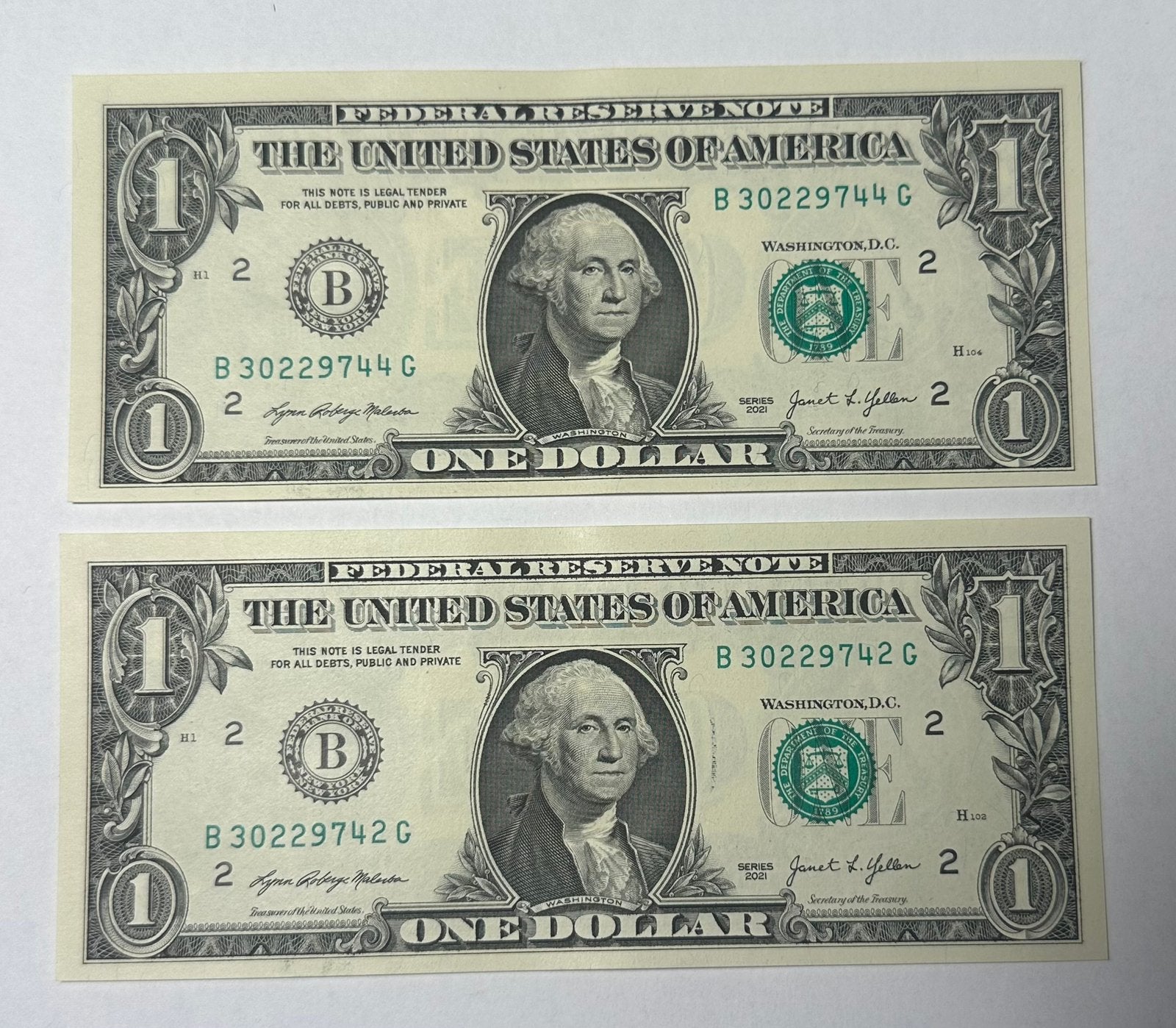 USA 2 x 1 Dollar Biljetten - UNC, Postzegels en Munten, Bankbiljetten | Amerika, Ophalen of Verzenden, Noord-Amerika, Setje