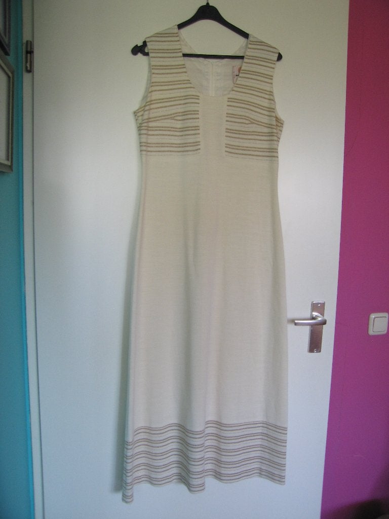 Vintage maxi jurk uit Finland Maat 38, Ophalen of Verzenden, Zo goed als nieuw, Maat 38/40 (M), Onder de knie