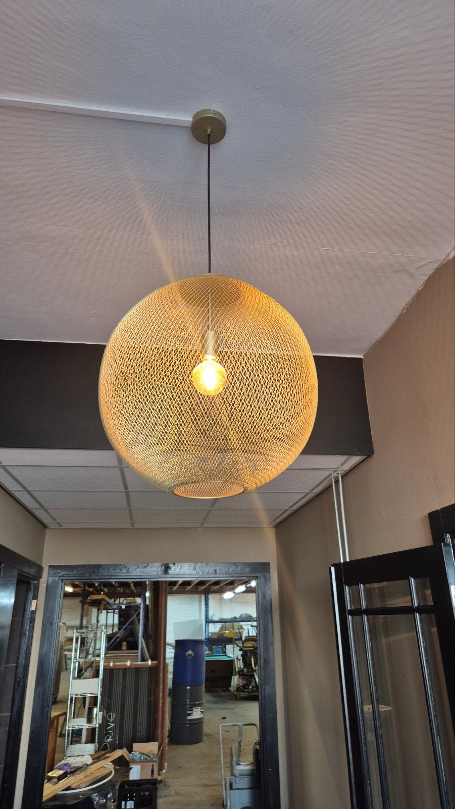 Grote ronde hanglamp, ca. 50 cm breed, Huis en Inrichting, Ophalen, Gebruikt, Metaal, E27 (groot)
