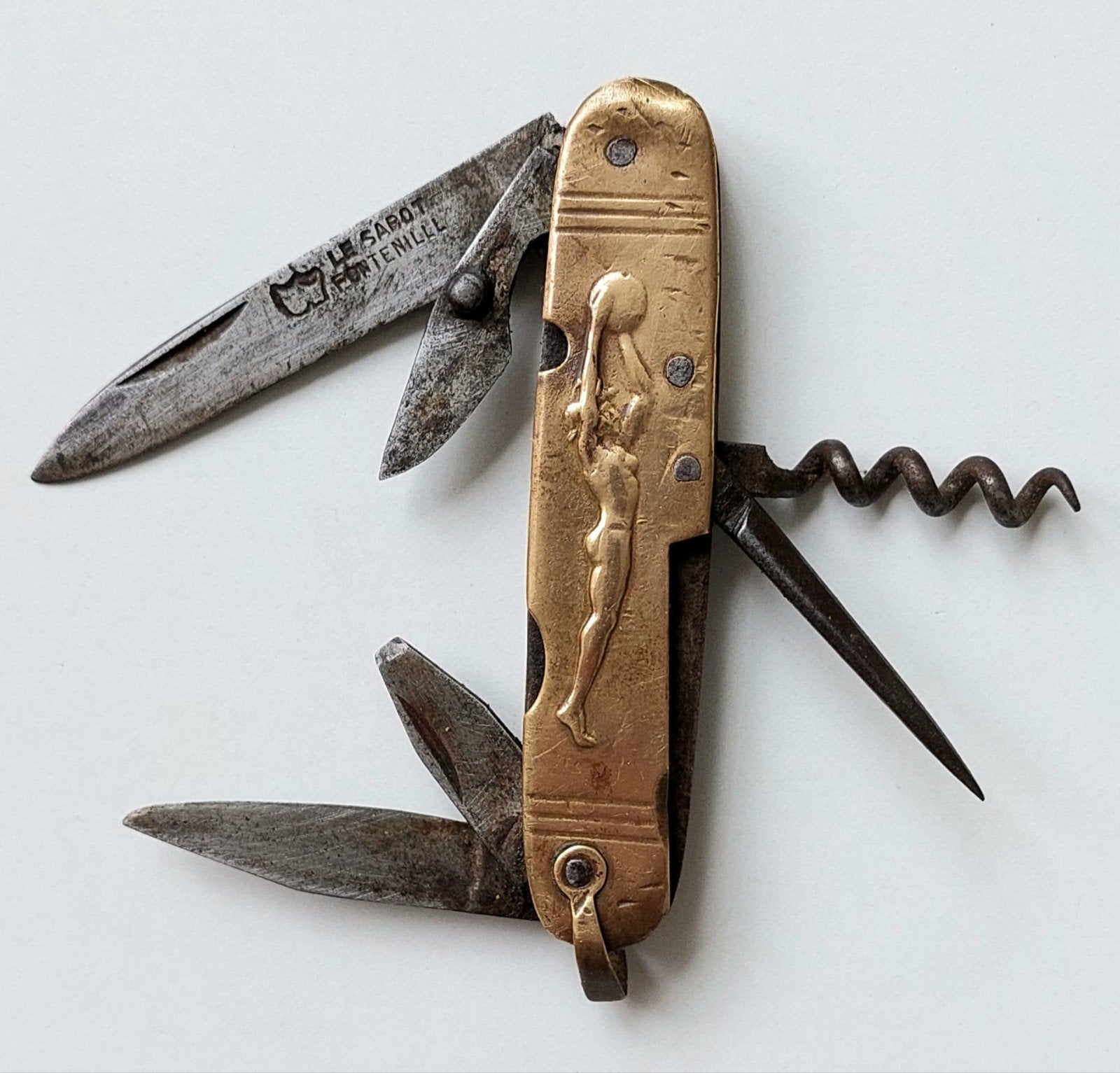 Oud 6-delig Zakmes Kurkentrekker Le Sabot Pocket Knife Mes, Ophalen of Verzenden