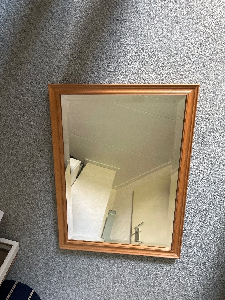 Geslepen spiegel - grenen lijst, Ophalen, Minder dan 50 cm, Zo goed als nieuw, Minder dan 100 cm