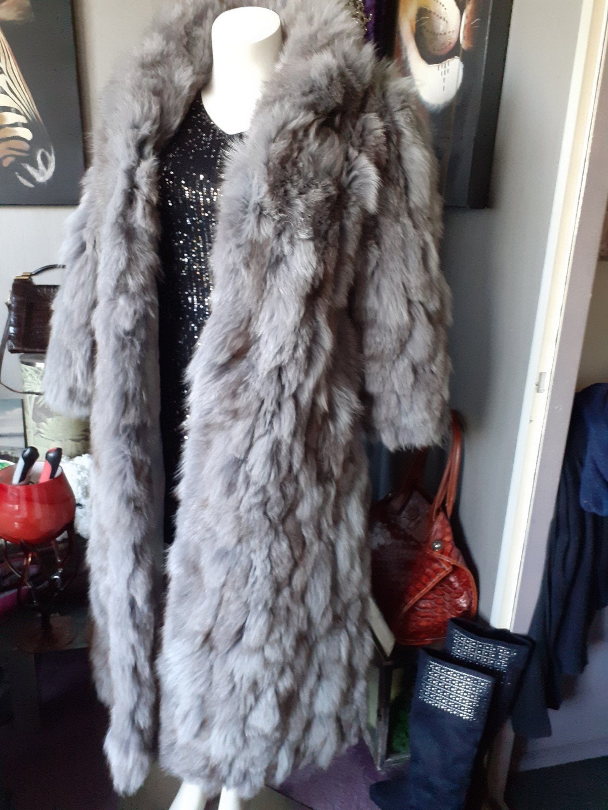 130 cm lange echte grijze SAGA FOX bontjas bont jas maat M, Kleding | Dames, Jassen | Winter, Ophalen of Verzenden, Zo goed als nieuw