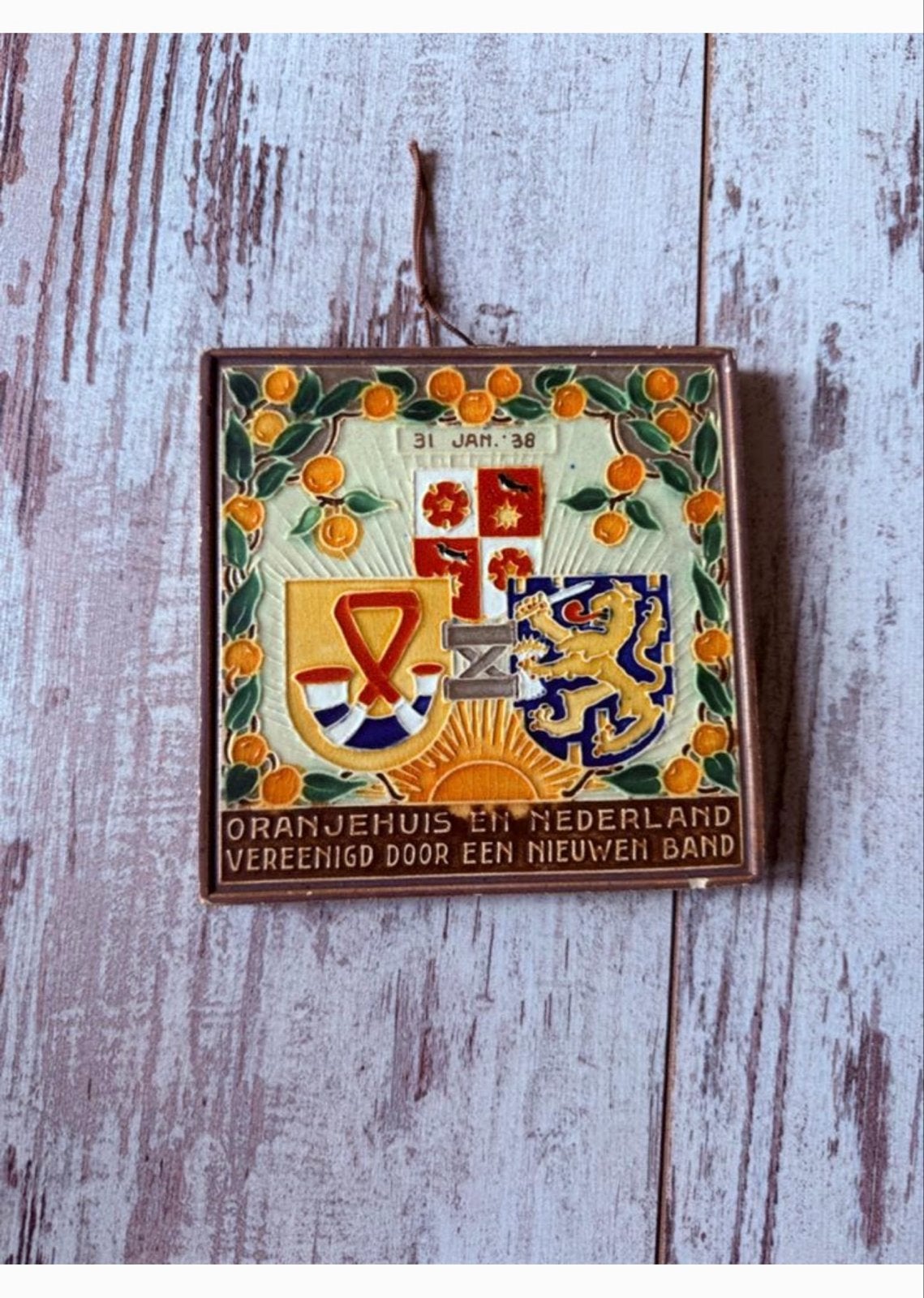 Zeldzame Cloisonné Tegel Westraven Utrecht 1938 Oranjehuis, Antiek en Kunst, Ophalen of Verzenden