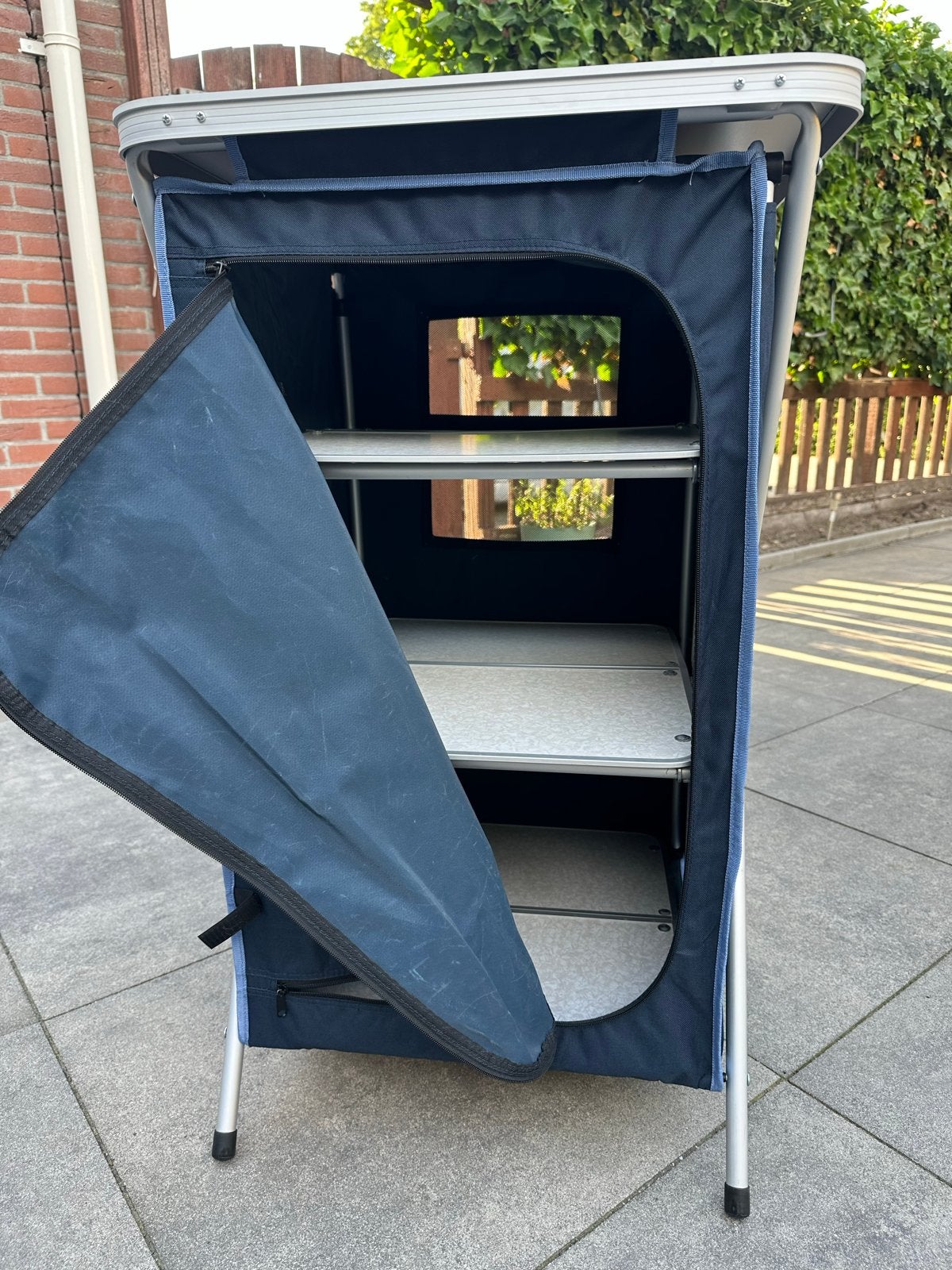 Opvouwbare campingkast met 3 planken en draagtas, Ophalen, Gebruikt