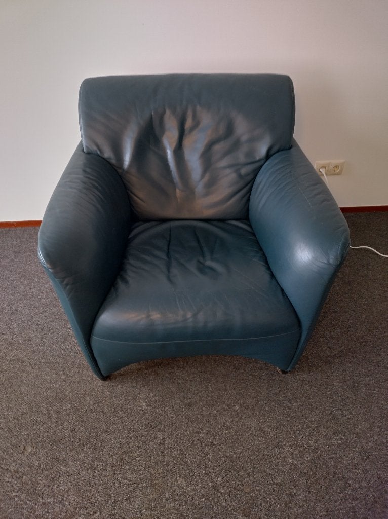 Blauwe fauteuil Jori, Huis en Inrichting, Fauteuils, Ophalen, Gebruikt, 75 tot 100 cm, Leer
