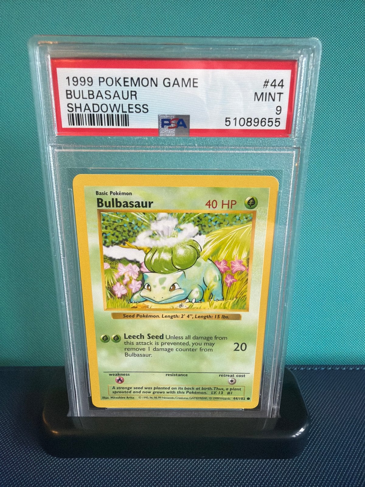 Pokemon Bulbasaur 44/102 Shadowless 1999 PSA 9, Ophalen of Verzenden, Zo goed als nieuw, Losse kaart